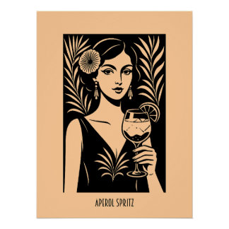 Pôster Mulher Elegante com Aperol Spritz – Cocktail Vinta