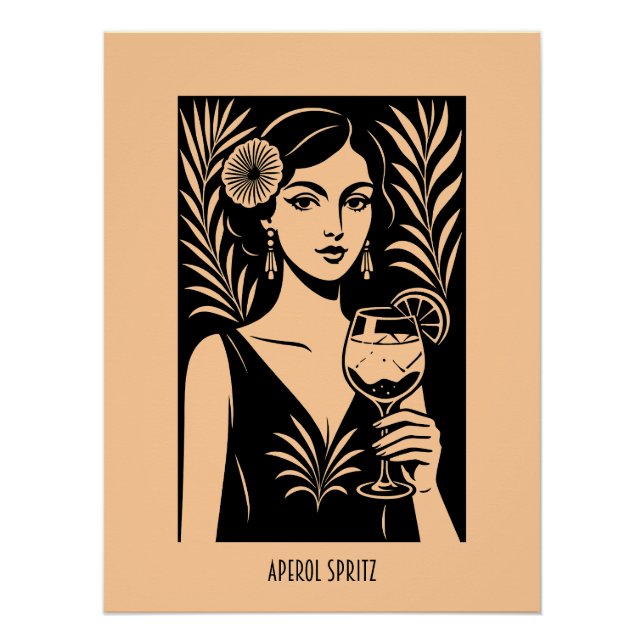 Pôster Mulher Elegante com Aperol Spritz – Cocktail Vinta (Frente)