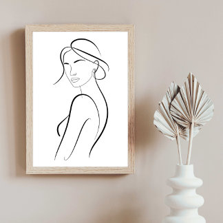 Poster Mulher Elegante com Chapéu Arte de Linha Minimalis