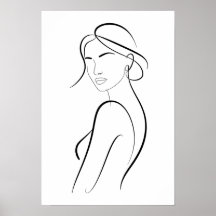 Mulher Elegante com Chapéu Arte Minimalista em Lin