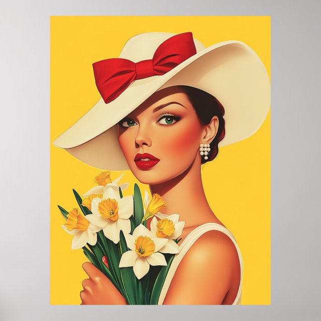 Poster Mulher Elegante com Daffodils (Frente)