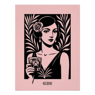 Pôster Mulher Elegante com Negroni – Retro Cocktail
