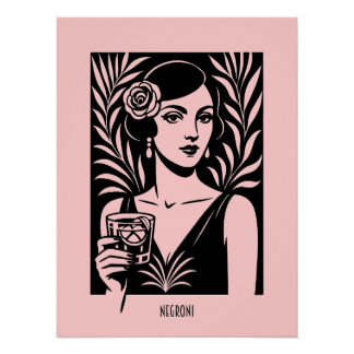 Pôster Mulher Elegante com Negroni – Retro Cocktail