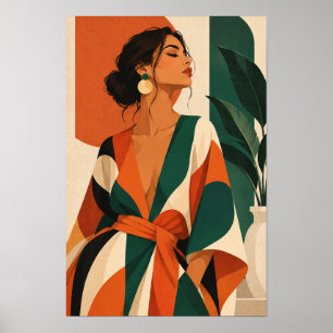 Poster Mulher Elegante em Arte Moderna de Parede Laranja 