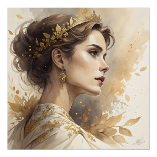 Pôster Mulher Elegante em Champanhe e Ouro Arte de Luxo