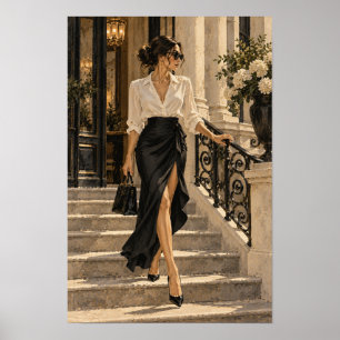 Poster Mulher Elegante em Degraus de Pedra Moda Figurativ