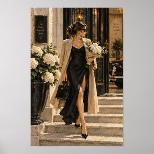 Poster Mulher Elegante em Vestido Preto Figura de Luxo da