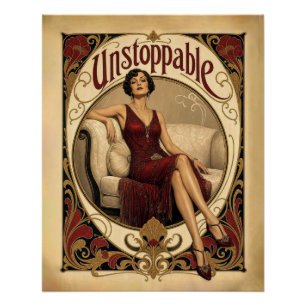 Pôster Mulher Elegante no Estilo Art Nouveau