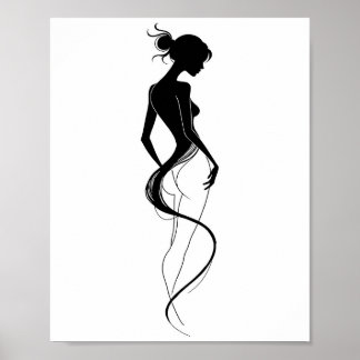 Poster Mulher Elegante Silhueta Arte Abstrata de Linha Pr