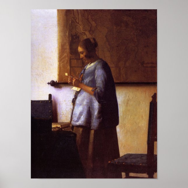 Poster Mulher em azul lendo uma letra (Frente)