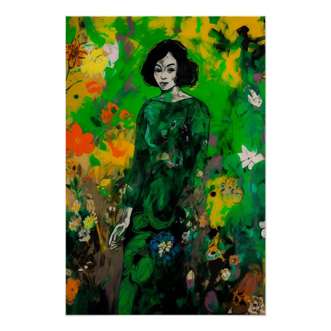 Pôster mulher em campo colorido (Frente)