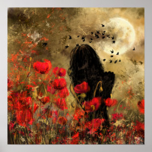 Poster Mulher em Campo de Papoulas - Arte de Pintura Orig