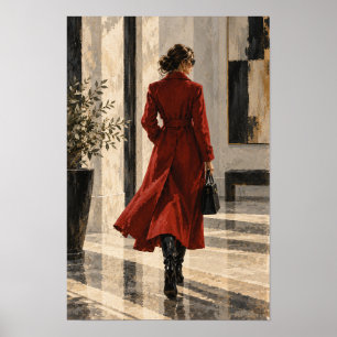 Poster Mulher em Casaco Vermelho Arte de Moda Elegante na