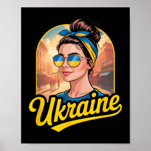 Poster Mulher em Estilo Retro da Ucrânia Gráfico Orgulho