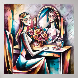 Poster Mulher Em Mesa Arte Moderna De Beleza Abstrato