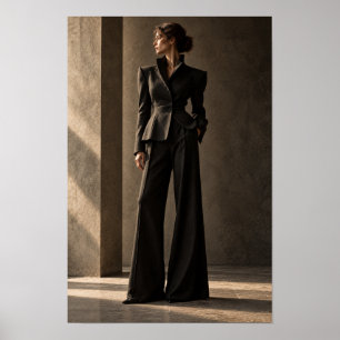 Poster Mulher em Terno Preto Escultural Parede de Moda Il