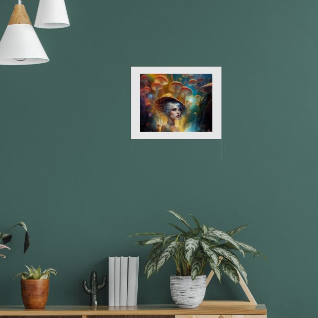 Poster Mulher em uma floresta de cogumelos fantasia mágic (Sala de Estar 1)