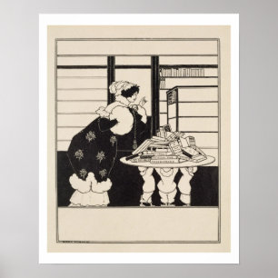 Pôster Mulher em uma livraria, design de um coco 'Livro A