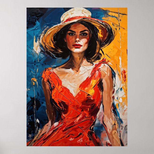 Poster Mulher em vestido de cocktail vermelho (Frente)