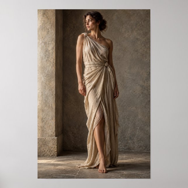 Poster Mulher em Vestido de Drapê Ivory Parede Interior E (Frente)