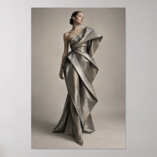 Poster Mulher em Vestido de Prata Metálico Escultural Mod