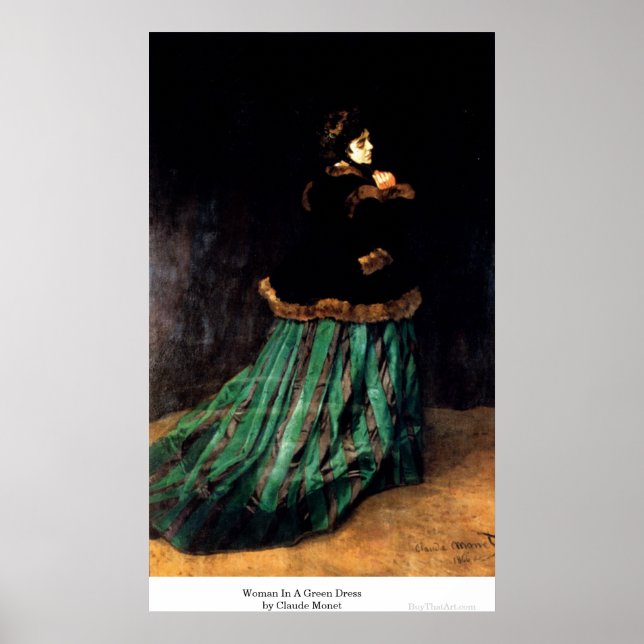 Poster Mulher em vestido verde por Claude Monet (Frente)