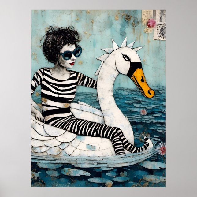 Poster Mulher em Zebra com roupa em Cisne Flutuante (Frente)