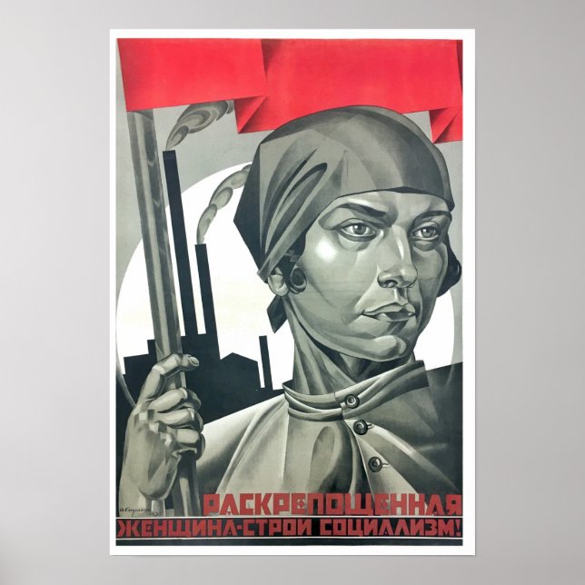 Poster Mulher Emancipada constrói socialismo! soviético (Frente)