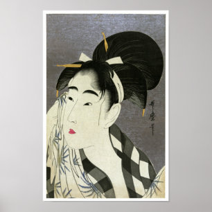 Pôster Mulher Esfregando Suor Utamaro Bela Arte Japonesa