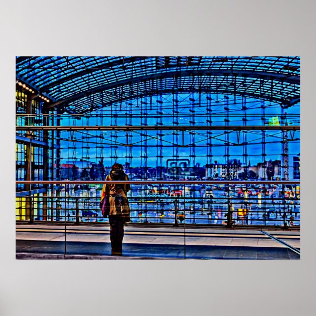 Pôster Mulher esperando um trem em azul hora (Frente)