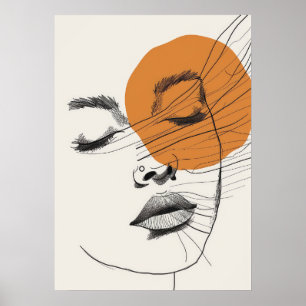 Poster Mulher estilo Boho rosto sol, Arte Linear