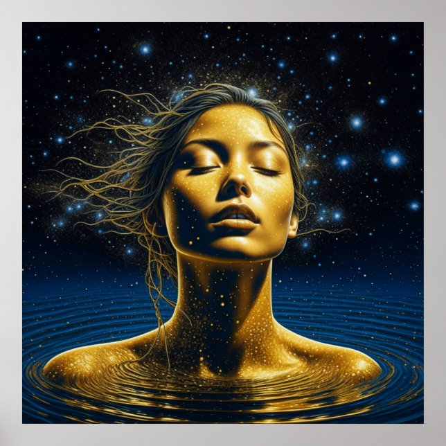 Poster Mulher Etérea Meditando Sob as Estrelas (Frente)