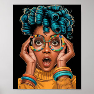Poster Mulher expressiva cabelo encaracolado estilo pop a