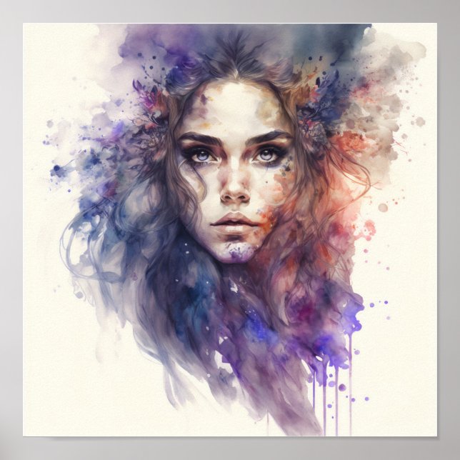 Poster Mulher Face Abstrato Watercolor (Frente)