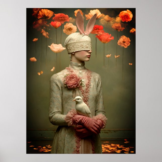 Poster *~* Mulher FD2 7 Surreal Floral Pombo Branco (Frente)
