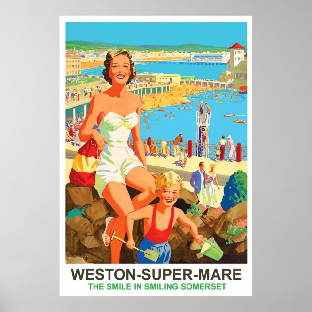 Poster Mulher feliz em Weston Super Mare (Frente)
