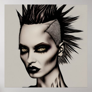 Poster Mulher feroz em Mohawk e Piercings Gothic Punk