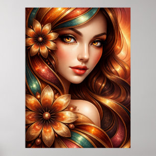 Poster Mulher Floral Radiante Retratada