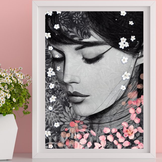 Poster Mulher Floral Rosa Botânica Fantasia Pop Art (Criador carregado)