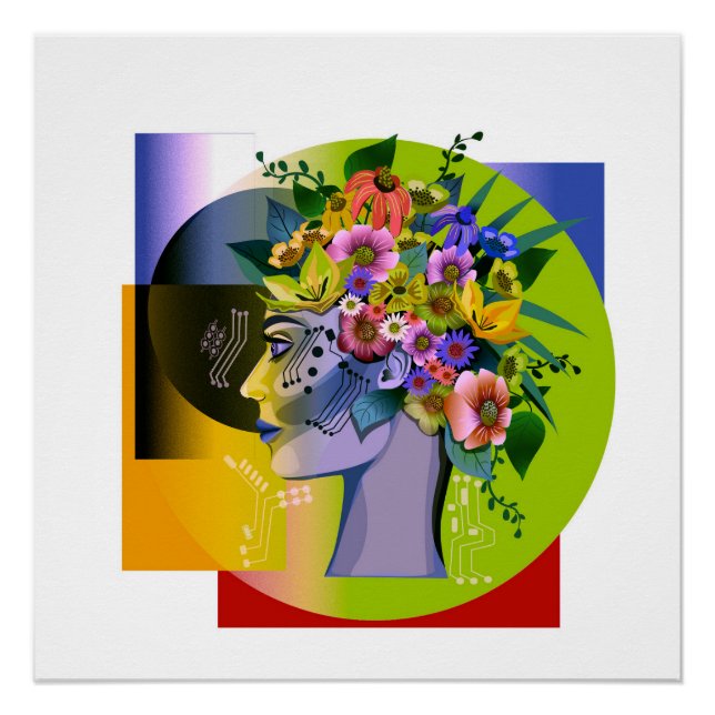Pôster Mulher Floral - Verde (Frente)