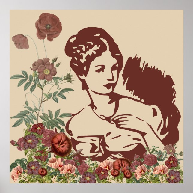Poster Mulher Floral Vintage (Frente)