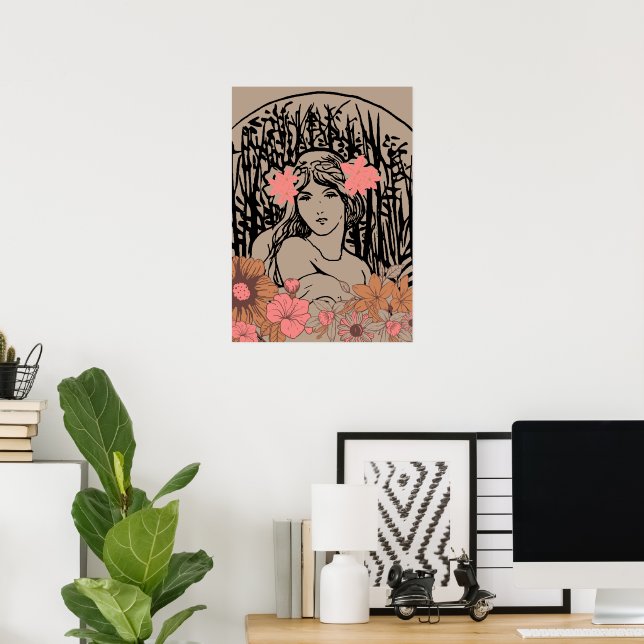 Poster Mulher Floral Vintage (Escritório em casa)