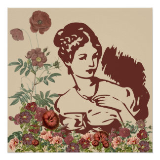 Pôster Mulher Floral Vintage