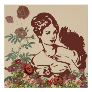 Pôster Mulher Floral Vintage