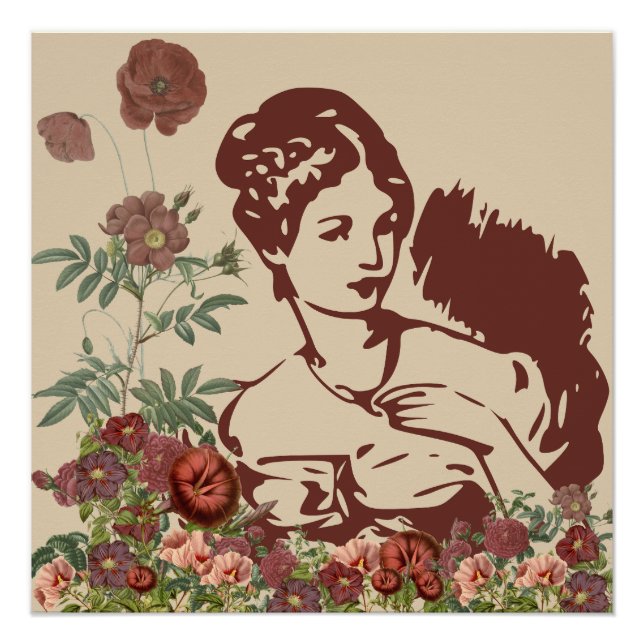 Pôster Mulher Floral Vintage (Frente)