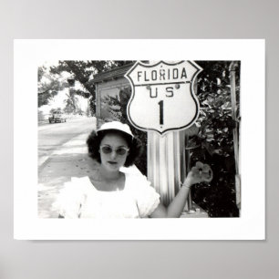 Poster Mulher Flórida Rte. 1 Sinal de Estrada Vintage