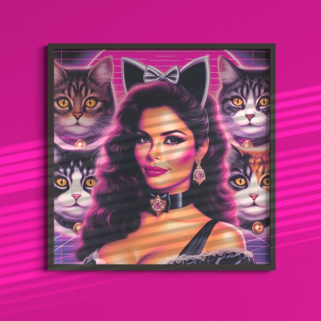 Poster Mulher Gato Retrowave dos Anos 80 (Criador carregado)