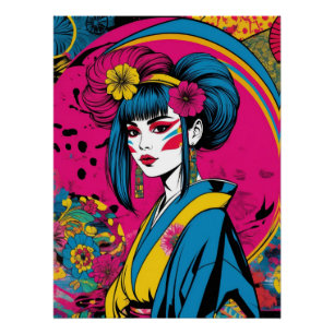 Pôster Mulher geisha japonesa em kimono tradicional