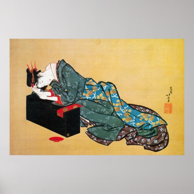Pôster Mulher Geisha Japonesa, Hokusai, Ukiyo-e (Frente)