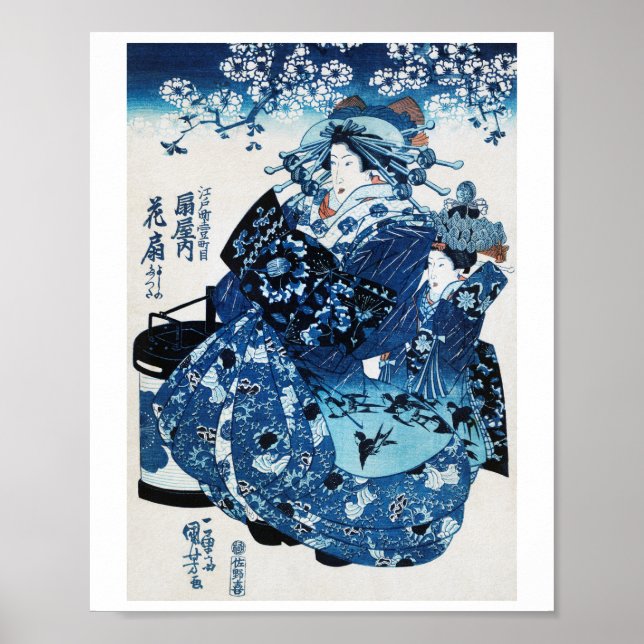 Poster Mulher Geisya Japonesa, Kuniyoshi, Ukiyo-e (Frente)